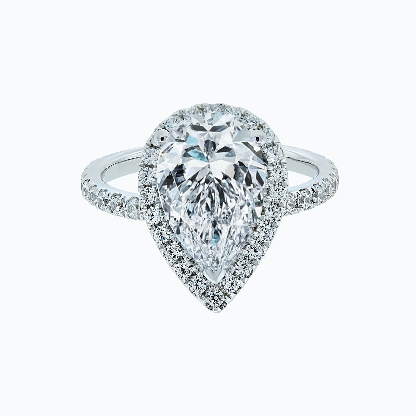 3.0 CT Pear Halo & Pave Lab Grown Diamond Engagement Ring