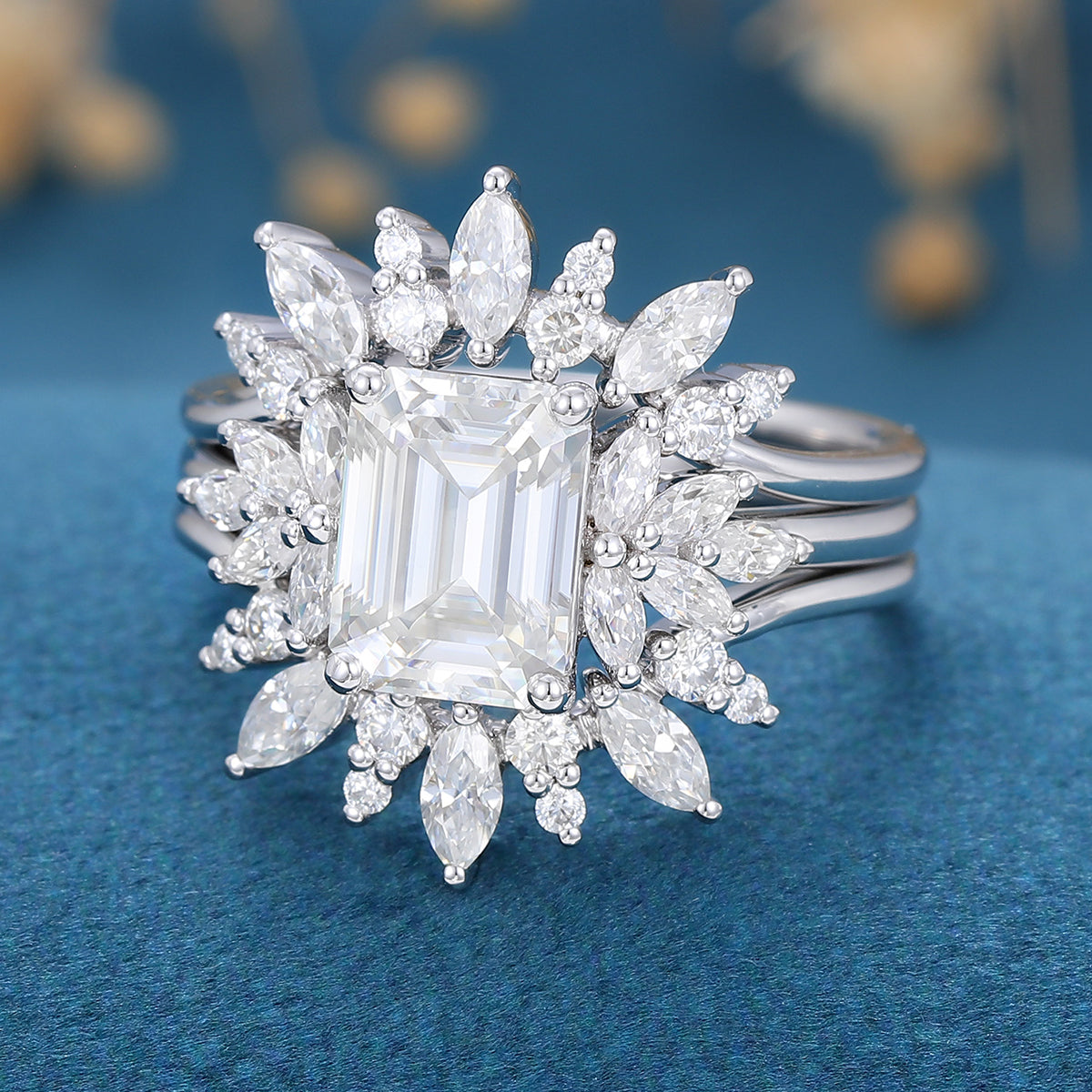 1.6 CT Emerald Cluster Lab Grown Diamond Bridal Set
