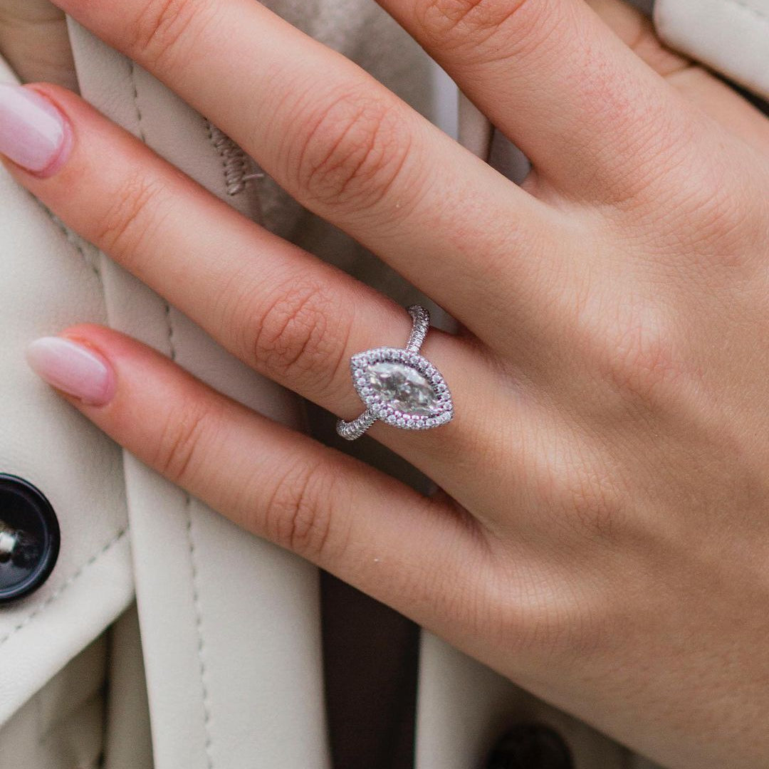 2 CT Marquise Halo & Pave Lab Grown Diamond Engagement Ring