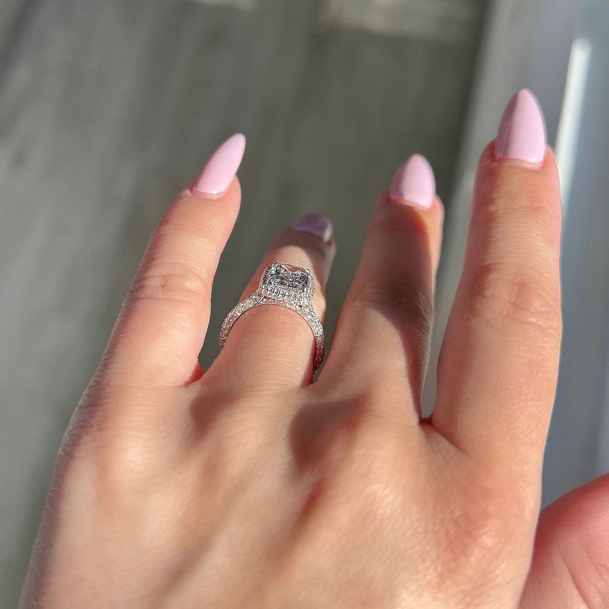 2 CT Radiant Halo & Pave Moissanite Engagement Ring