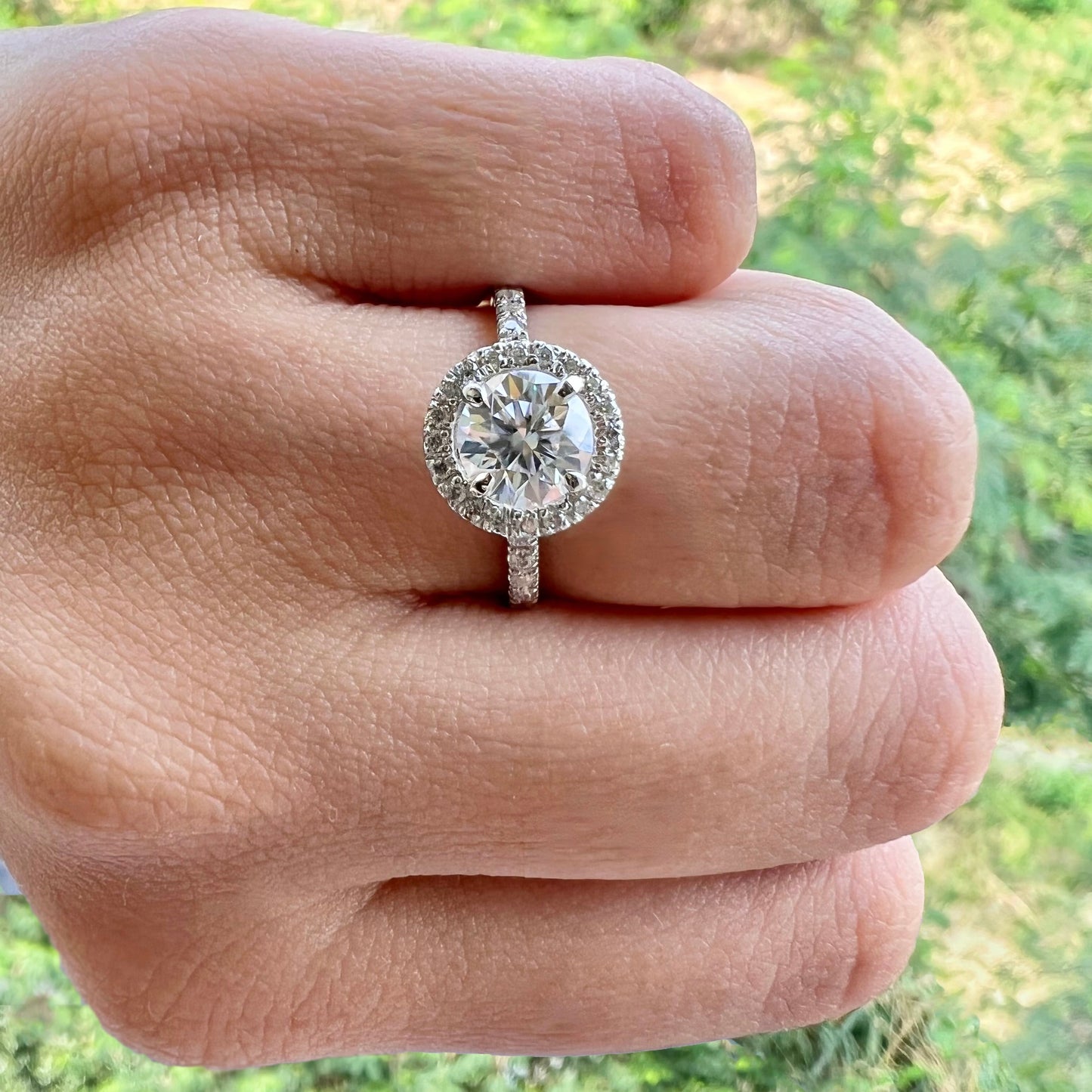 1.5 CT Round Halo & Pave Moissanite Engagement Ring