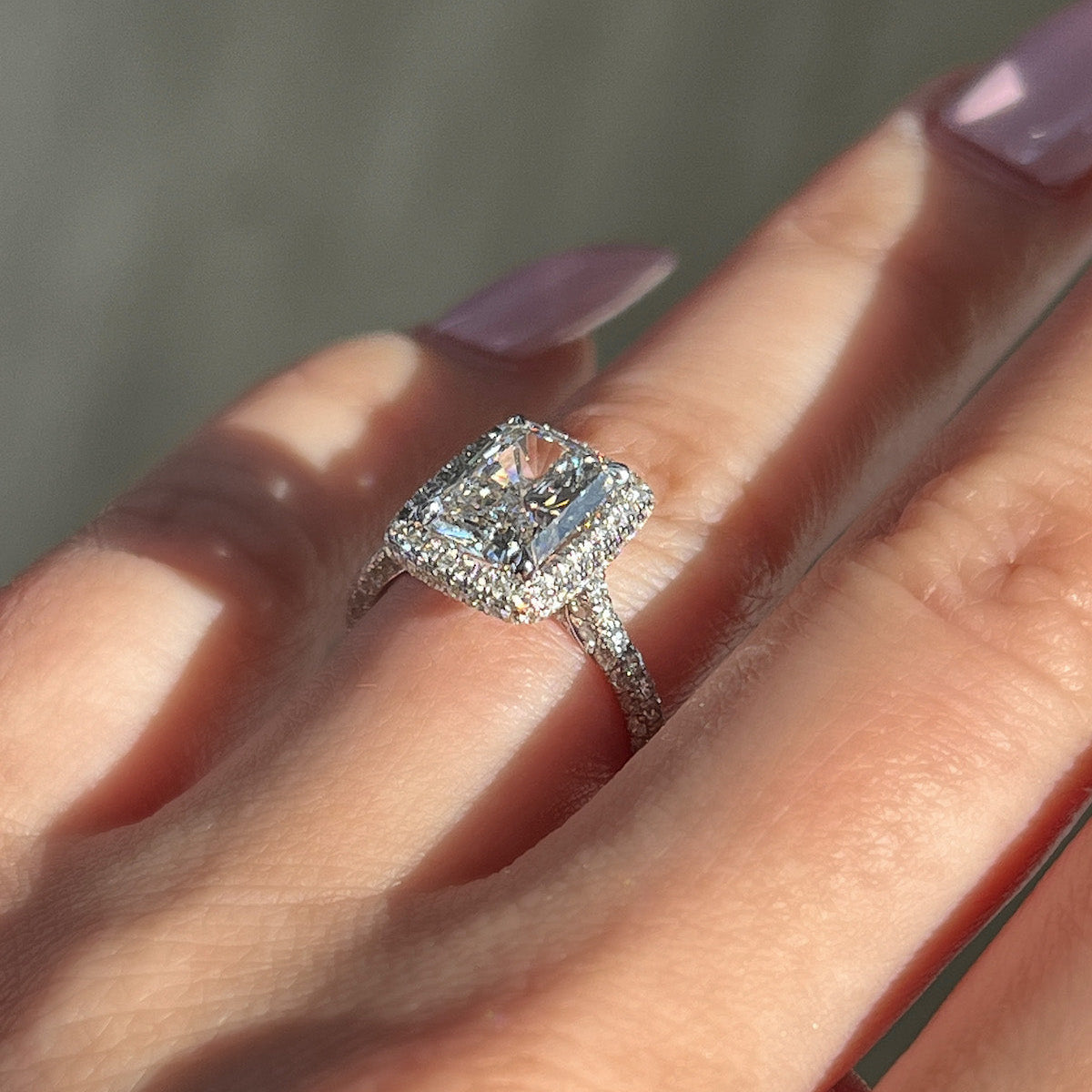 2 CT Radiant Halo & Pave Moissanite Engagement Ring