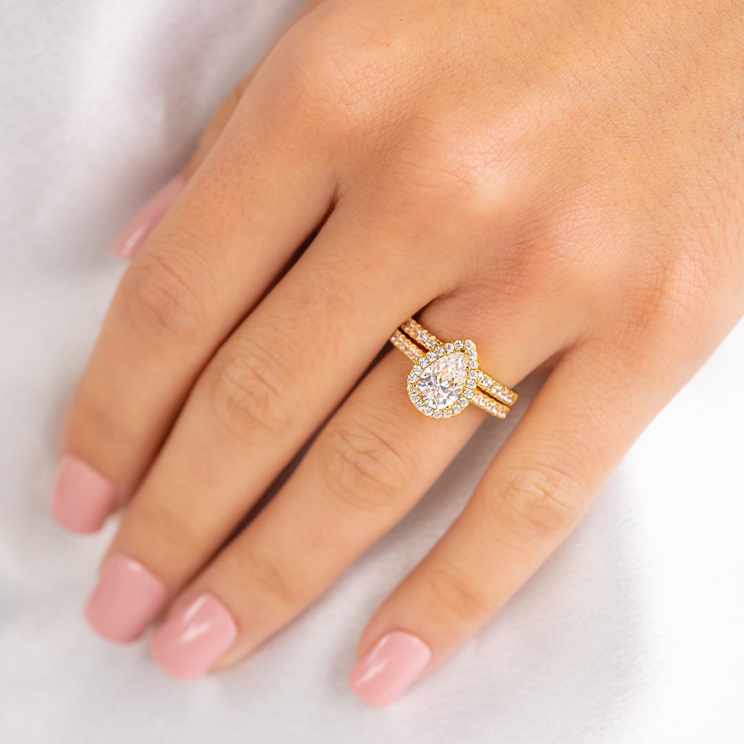 1.33 CT Pear Halo & Pave Moissanite Engagement Ring