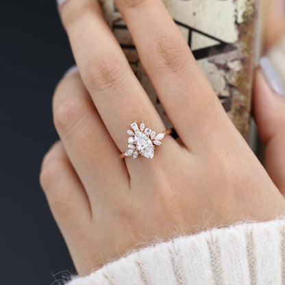 0.9 CT Marquise Cluster Lab-Grown Diamond Engagement Ring