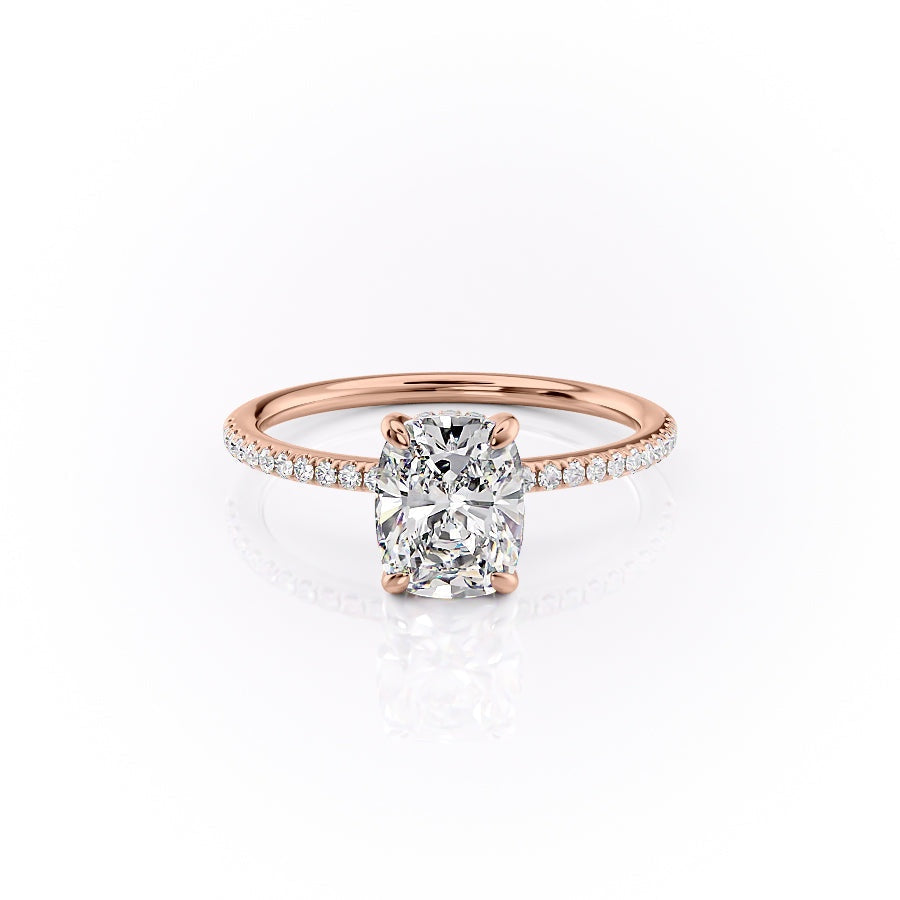 2 CT Elongated Cushion Pave Lab Grown Diamond Engagement Ring