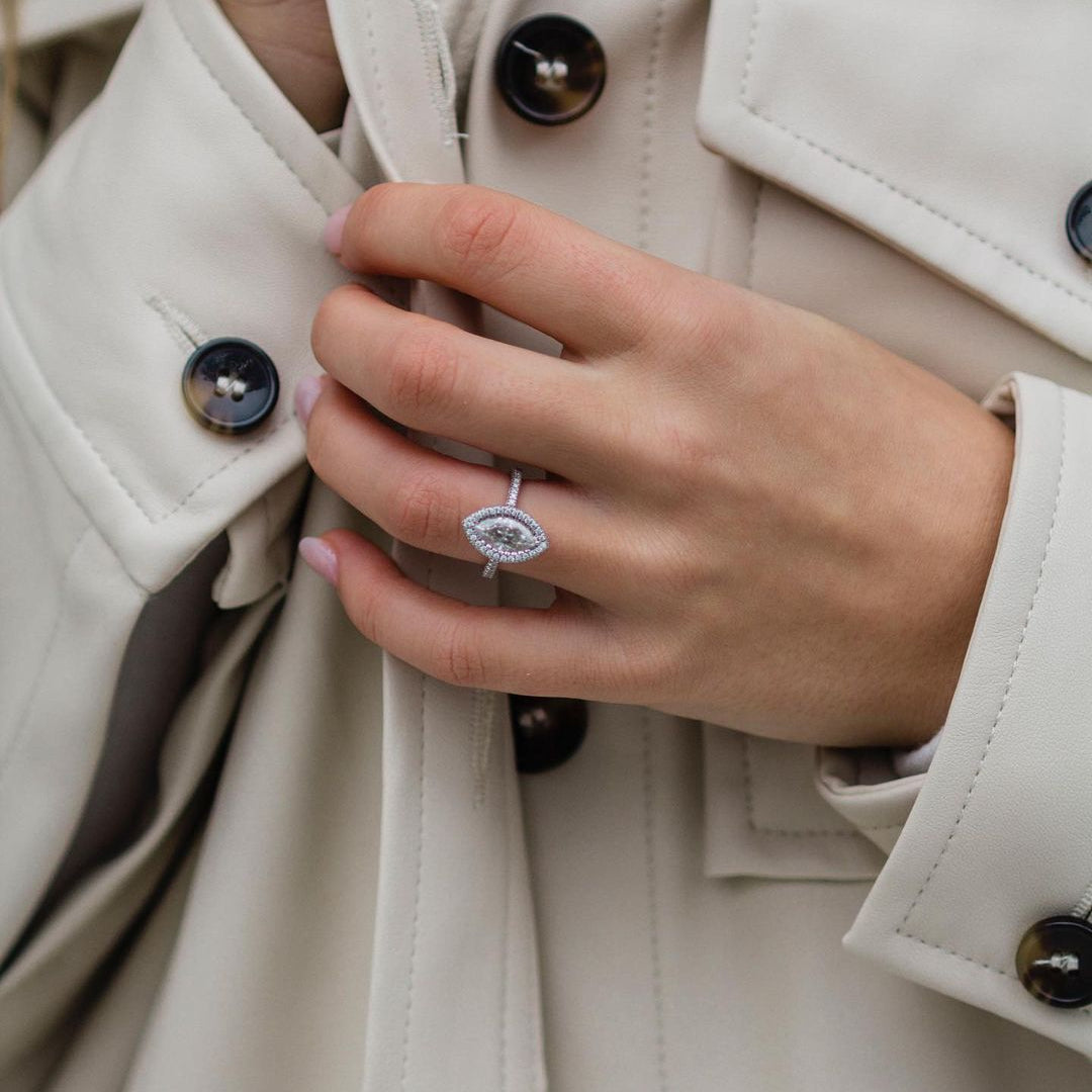 1.8 CT Marquise Halo & Pave Lab Grown Diamond Engagement Ring