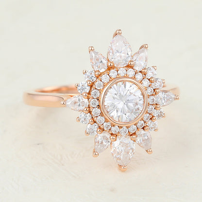 0.41 CT Round Cluster Moissanite Engagement Ring