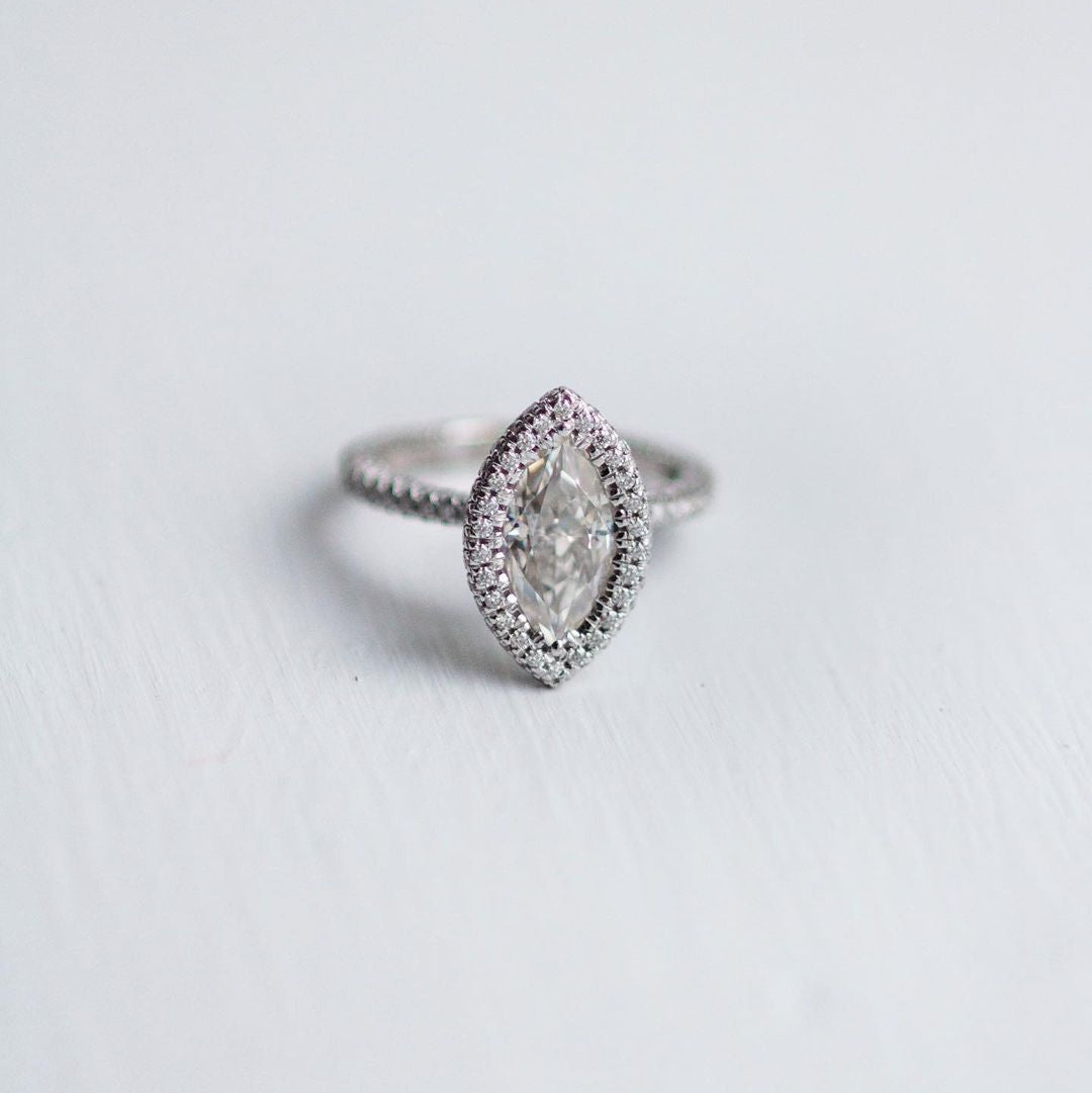 1.8 CT Marquise Halo & Pave Lab Grown Diamond Engagement Ring