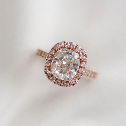 2.3 CT Cushion Halo & Pave Lab Grown Diamond Engagement Ring