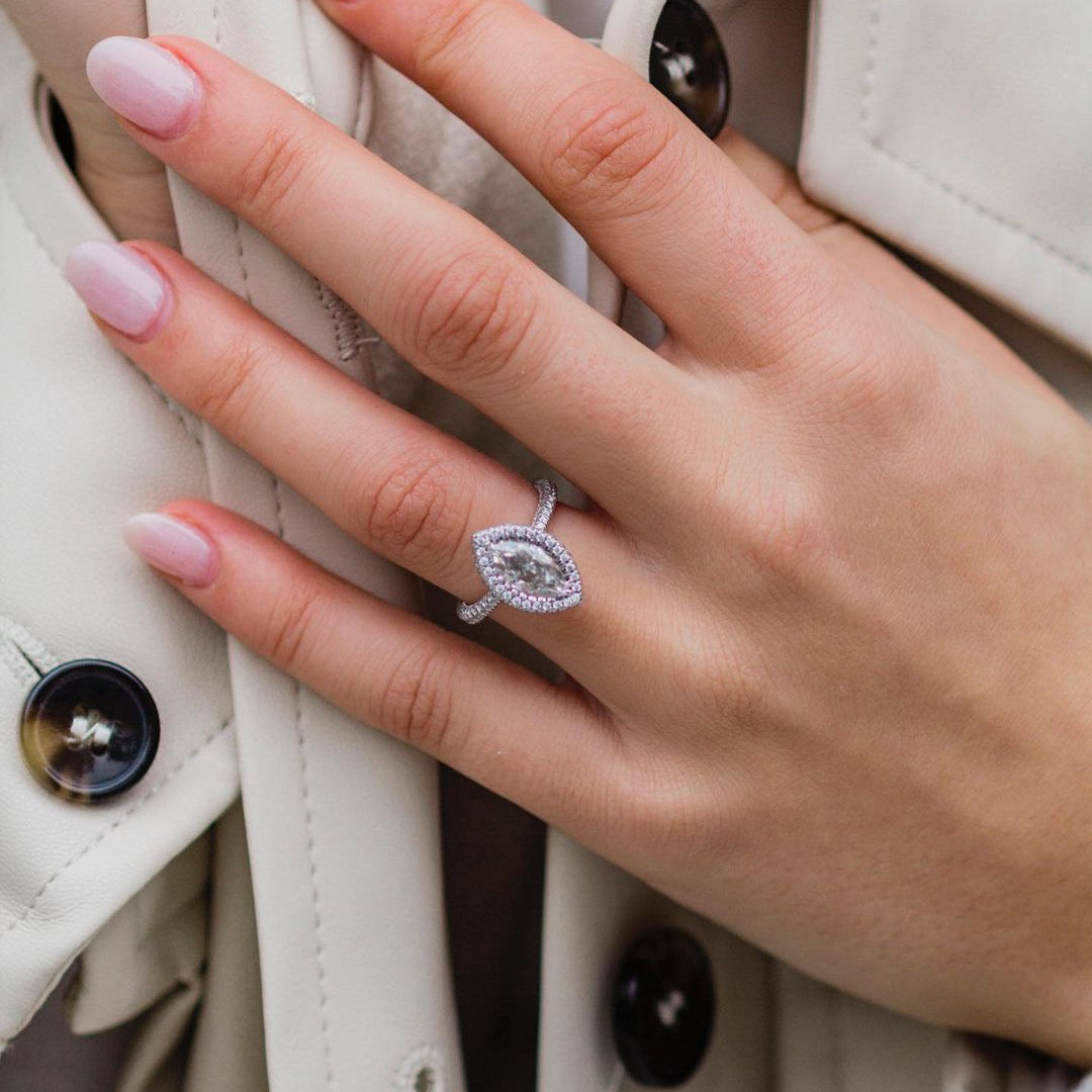 2 CT Marquise Halo & Pave Lab Grown Diamond Engagement Ring