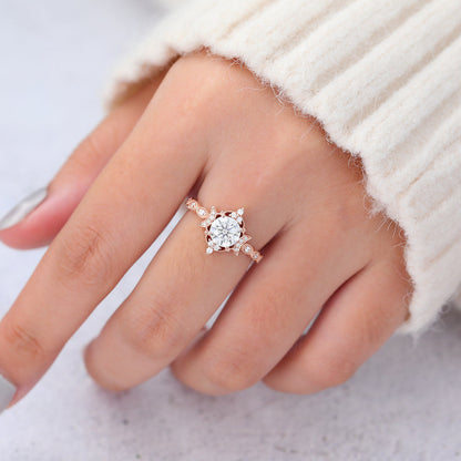 0.9 CT Round Vintage Cluster & Pave Moissanite Engagement Ring
