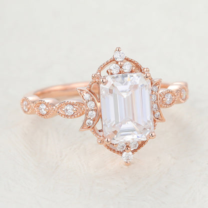 1.6 CT Emerald Vintage Cluster Moissanite Engagement Ring