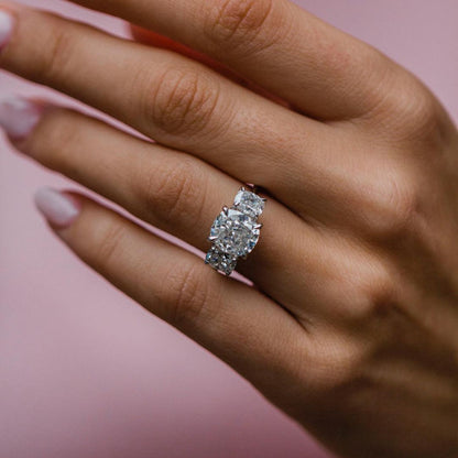 3.1 CT Cushion Three Stone Lab Grown Diamond Engagement Ring