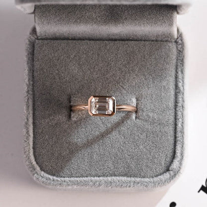 Stunning 1.0 - 2.0 CT Emerald Moissanite Engagement Ring With Bezel Design 9