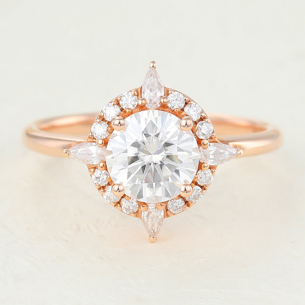 0.88 CT Round Cluster Moissanite Engagement Ring