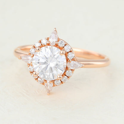 0.88 CT Round Cluster Moissanite Engagement Ring