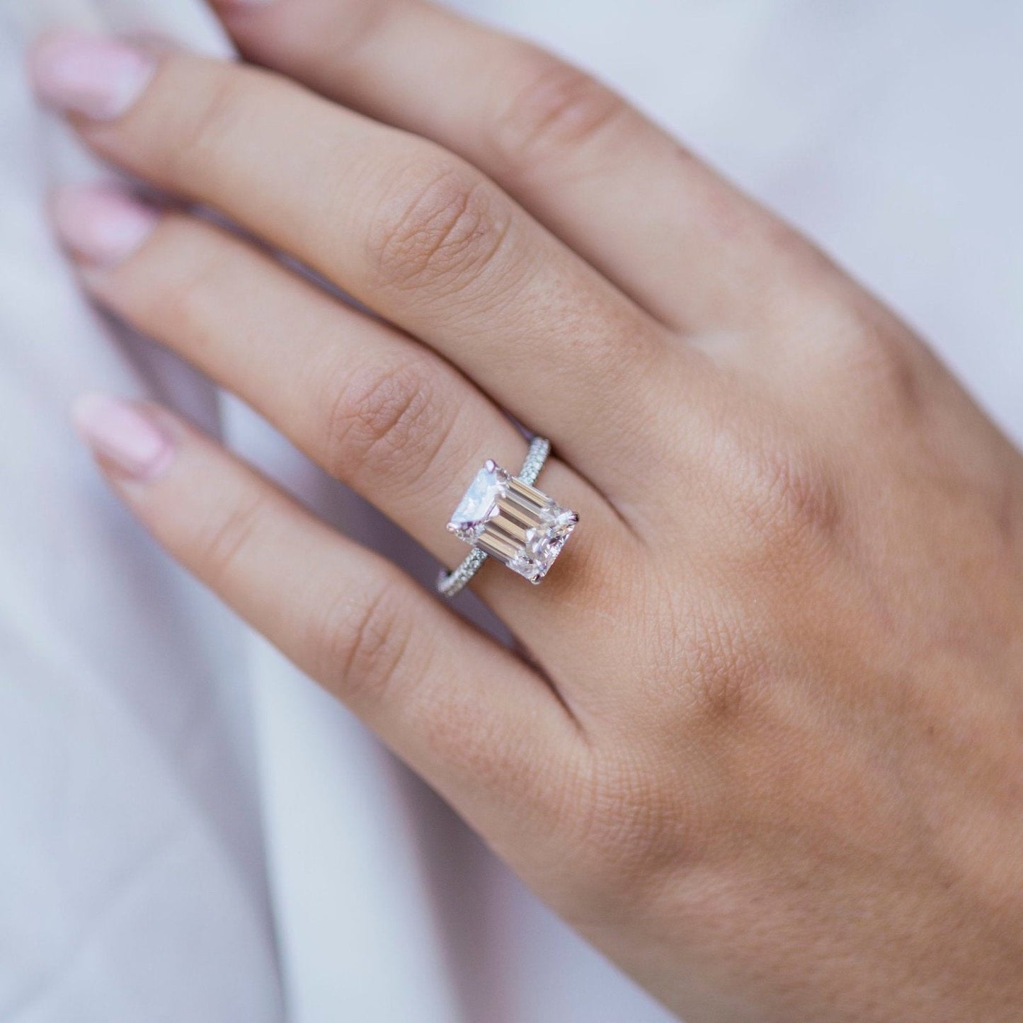 4.3 CT Emerald Pave Lab Grown Diamond Engagement Ring