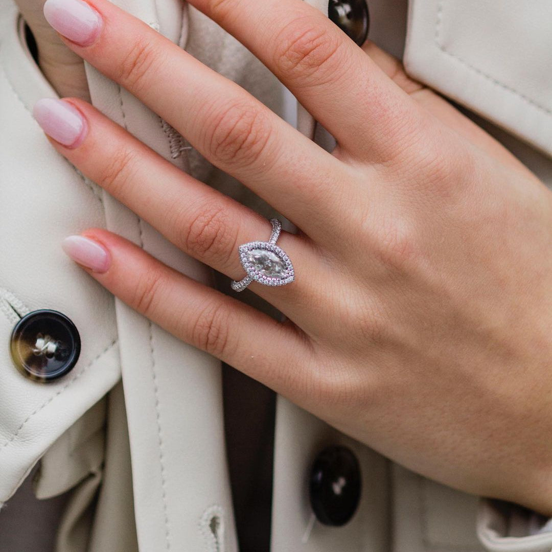 1.8 CT Marquise Halo & Pave Lab Grown Diamond Engagement Ring
