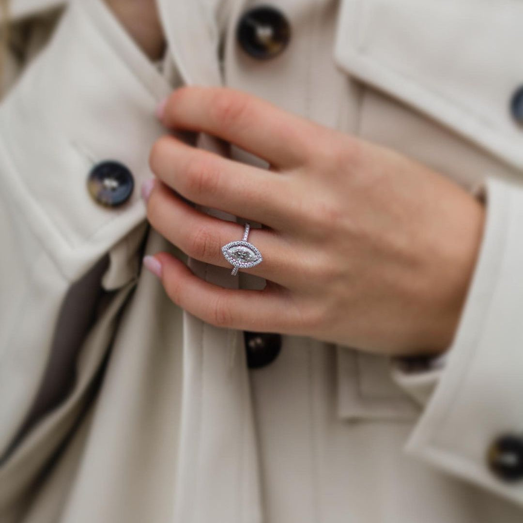 2 CT Marquise Halo & Pave Lab Grown Diamond Engagement Ring