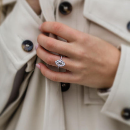 2 CT Marquise Halo & Pave Lab Grown Diamond Engagement Ring