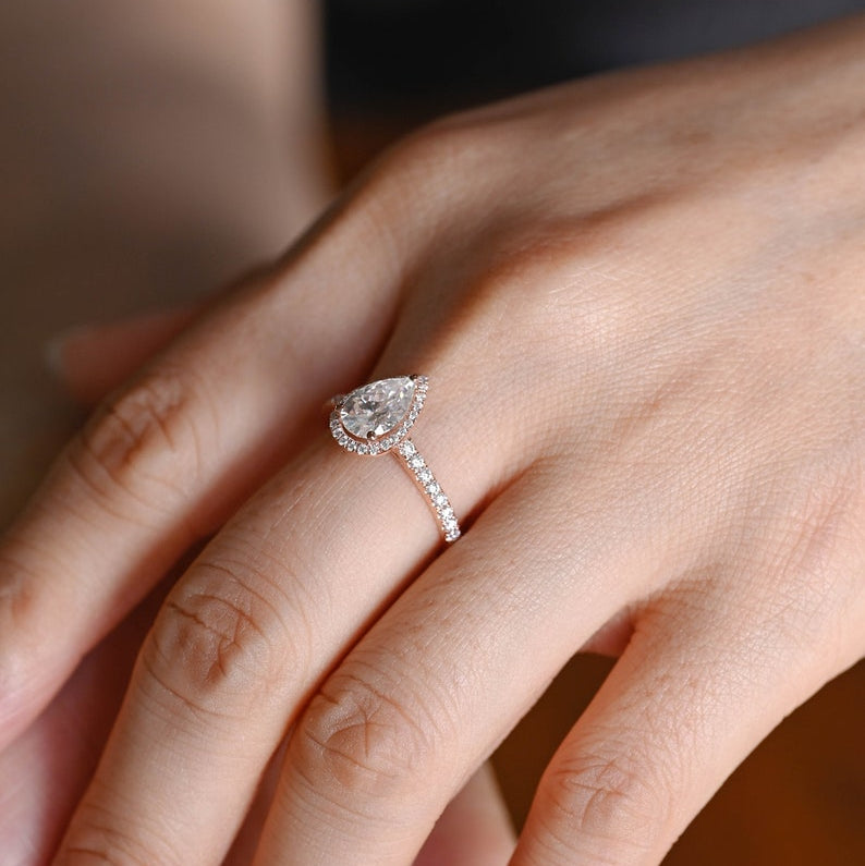 Stunning 1.0 - 2.0 CT Pear Moissanite Engagement Ring with Pave & Halo Design 6