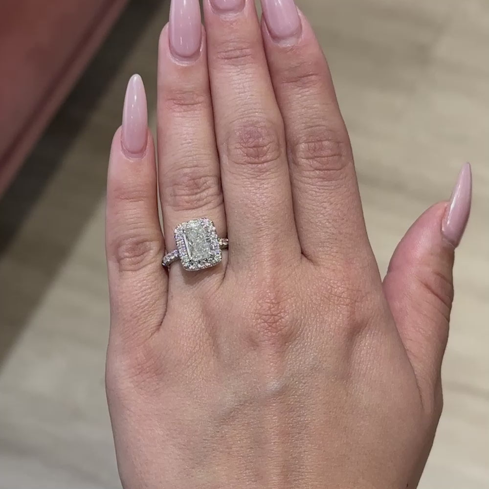 2.05 CT Radiant Halo & Pave Moissanite Engagement Ring