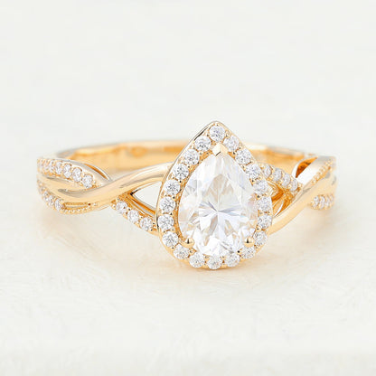 0.43 CT Pear Halo & Criss-Cross Pave Moissanite Engagement Ring