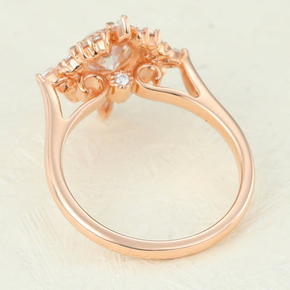 0.68 CT Round Vintage Cluster Moissanite Engagement Ring