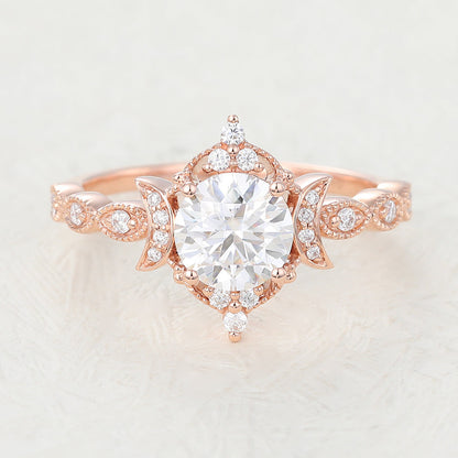 0.9 CT Round Vintage Cluster & Pave Moissanite Engagement Ring
