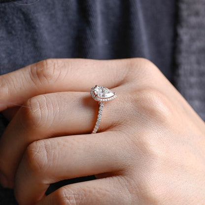Stunning 1.0 - 2.0 CT Pear Moissanite Engagement Ring with Pave & Halo Design 2