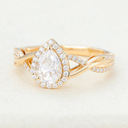 0.43 CT Pear Halo & Criss-Cross Pave Moissanite Engagement Ring