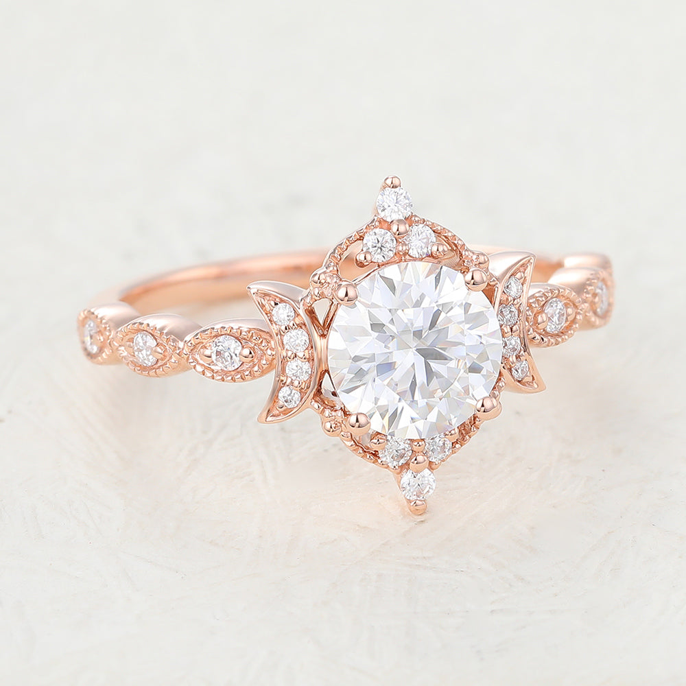 0.9 CT Round Vintage Cluster & Pave Moissanite Engagement Ring
