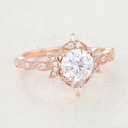 0.9 CT Round Vintage Cluster & Pave Moissanite Engagement Ring