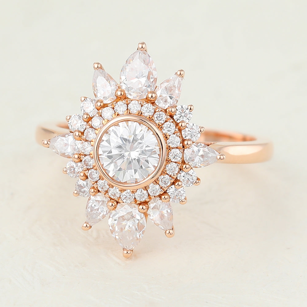 0.41 CT Round Cluster Moissanite Engagement Ring