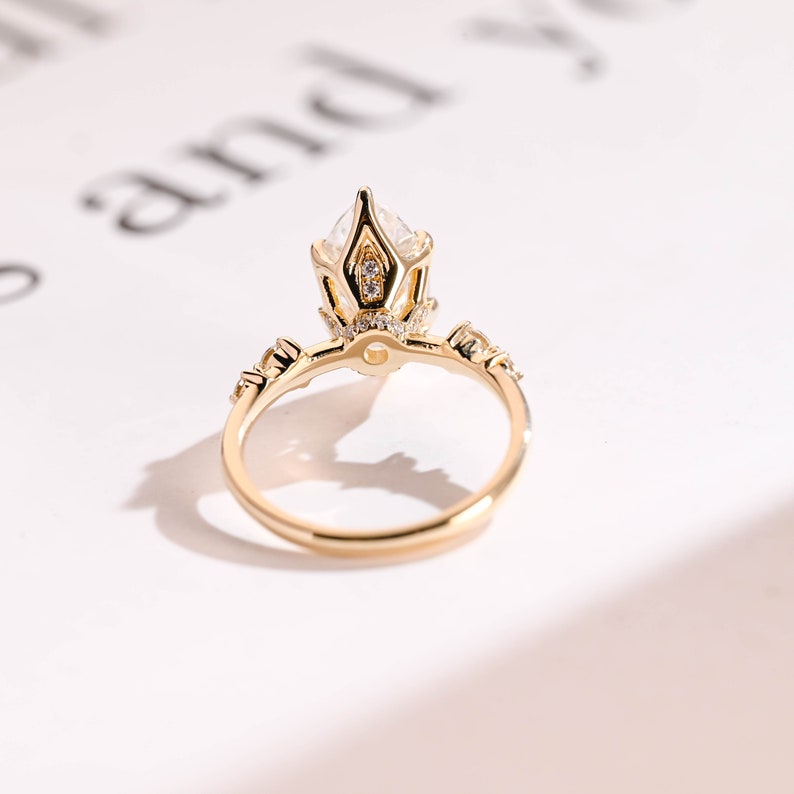 Stunning 1.0 - 2.0 CT Marquise Moissanite Engagement Ring with Hidden Halo Design 5