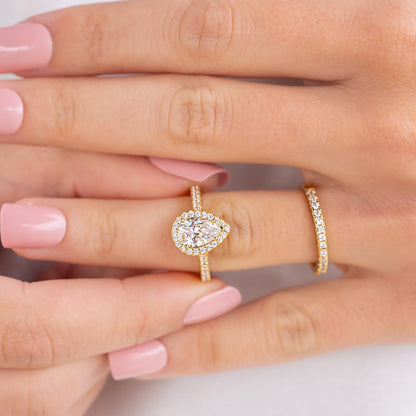 1.33 CT Pear Halo & Pave Moissanite Engagement Ring