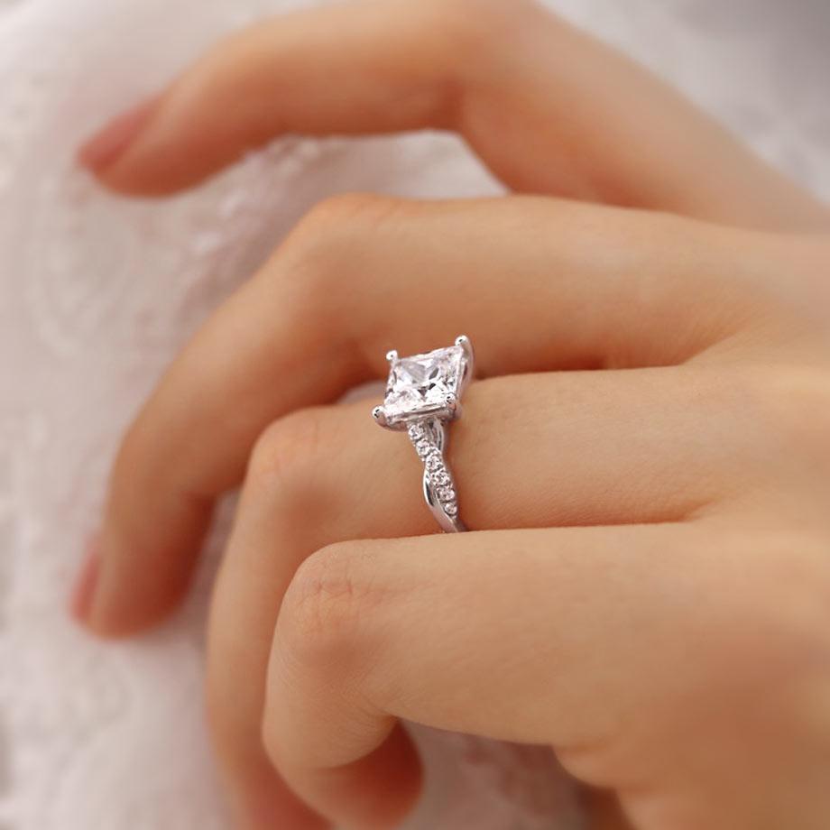 1.92 CT Princess Twisted Pave Lab Grown Diamond Engagement Ring