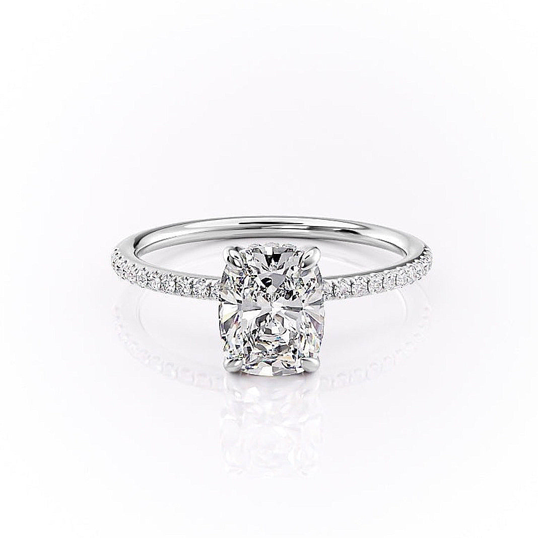 2 CT Elongated Cushion Pave Lab Grown Diamond Engagement Ring