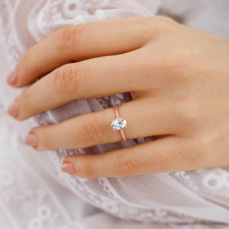 0.9 CT Oval Solitaire Lab Grown Diamond Engagement Ring