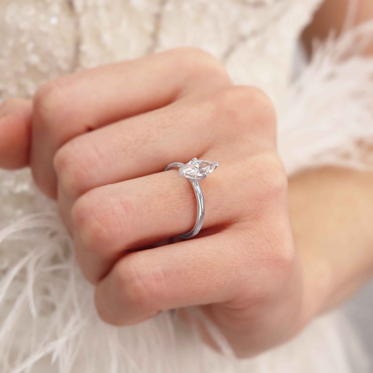 1 CT Marquise Solitaire Lab Grown Diamond Engagement Ring