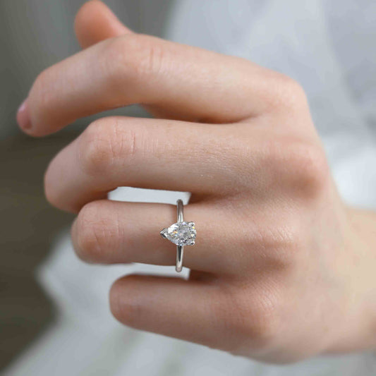 0.94 CT Pear Solitaire Lab Grown Diamond Engagement Ring