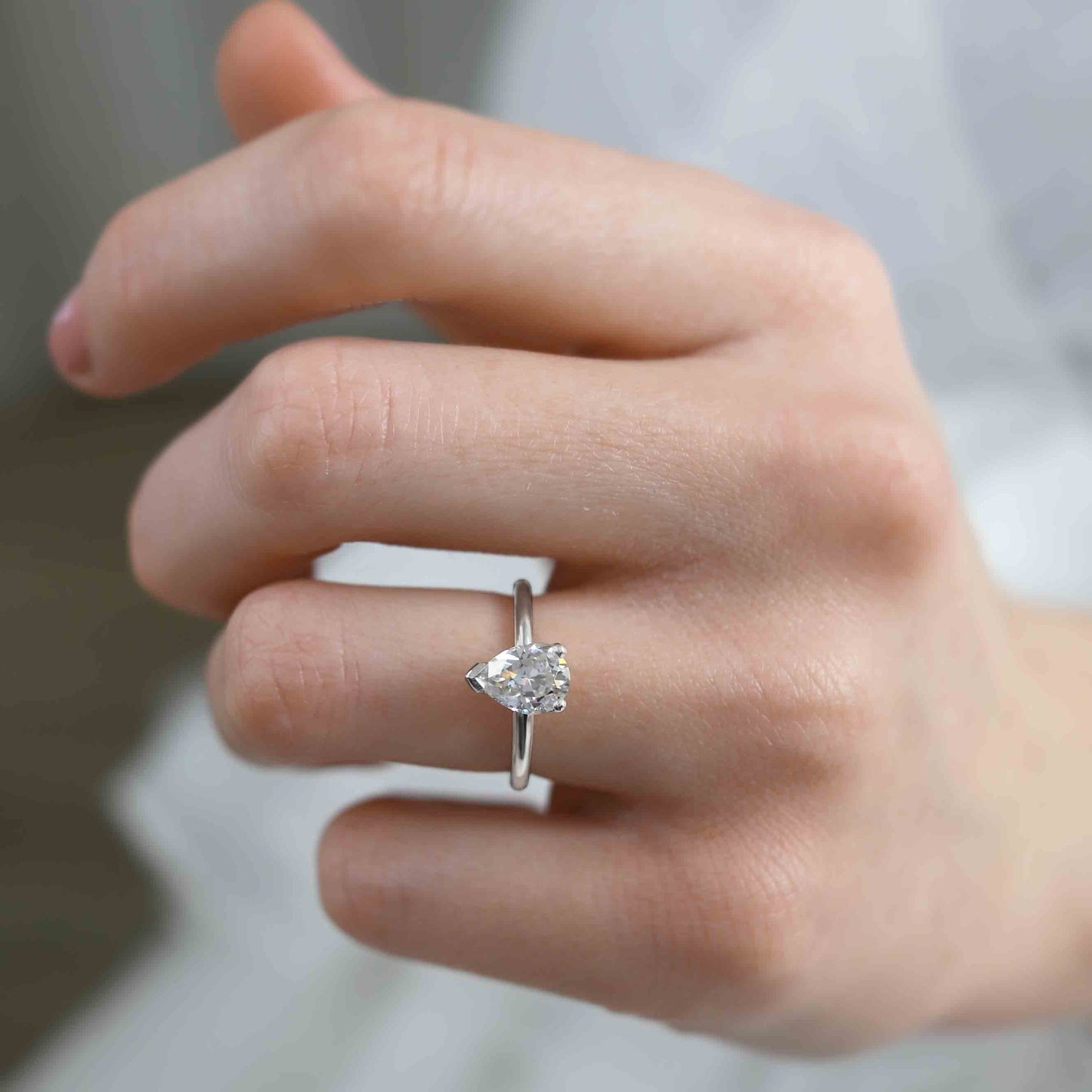 1.2 CT Pear Solitaire Lab Grown Diamond Engagement Ring
