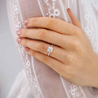 1 CT Princess Pave Lab Grown Diamond Engagement Ring