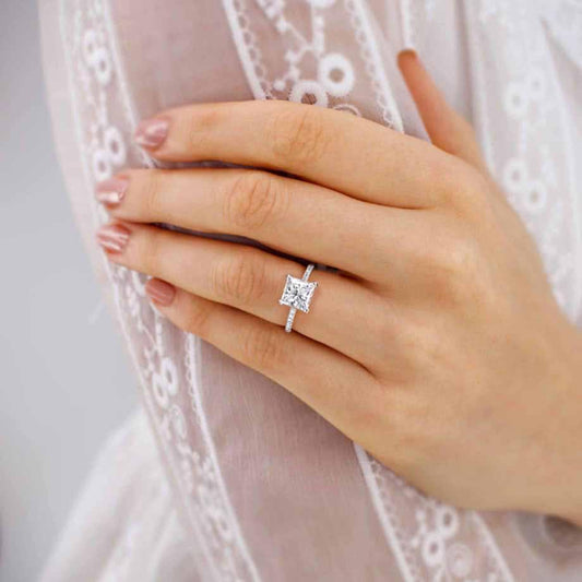 1 CT Princess Pave Lab Grown Diamond Engagement Ring