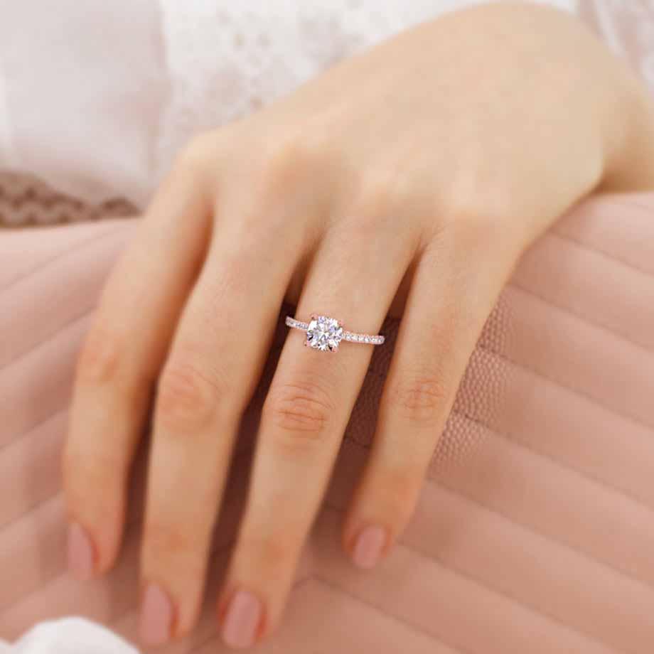 0.8 CT Cushion Pave Lab Grown Diamond Engagement Ring