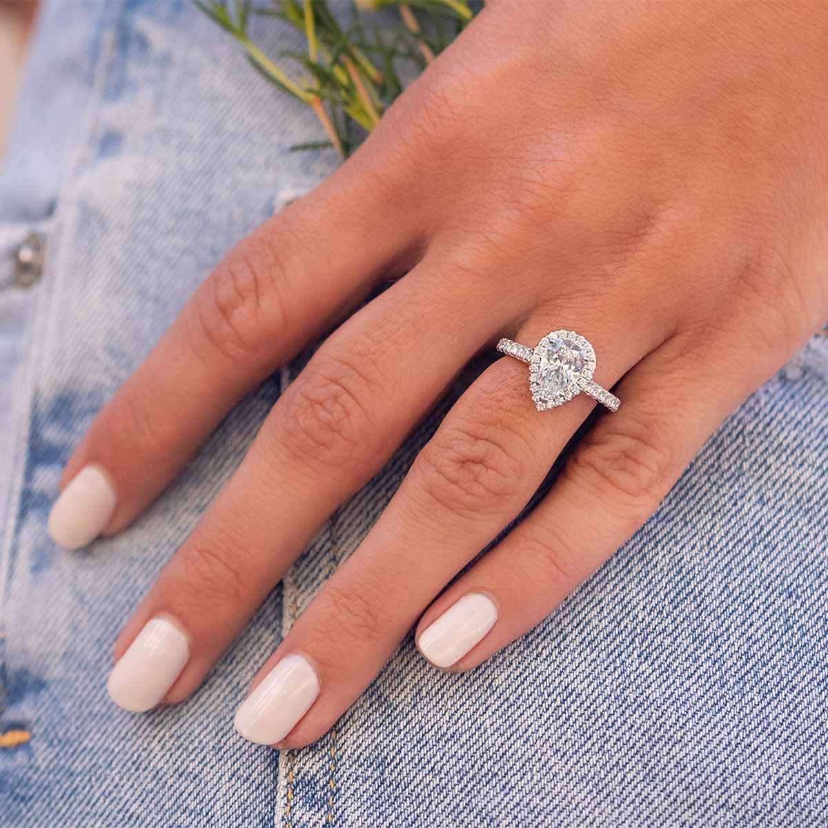 1.33 CT Pear Halo & Pave Moissanite Engagement Ring
