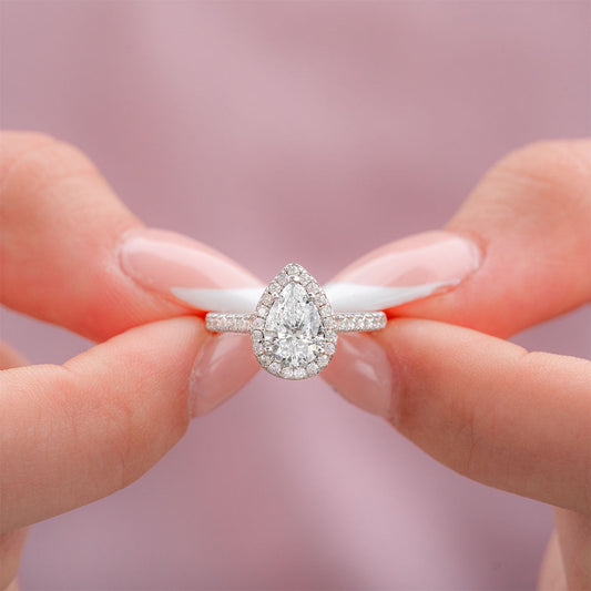 1.33 CT Pear Halo & Pave Moissanite Engagement Ring