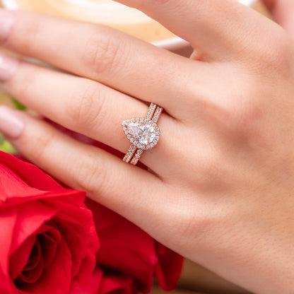 1.33 CT Pear Halo & Pave Moissanite Engagement Ring