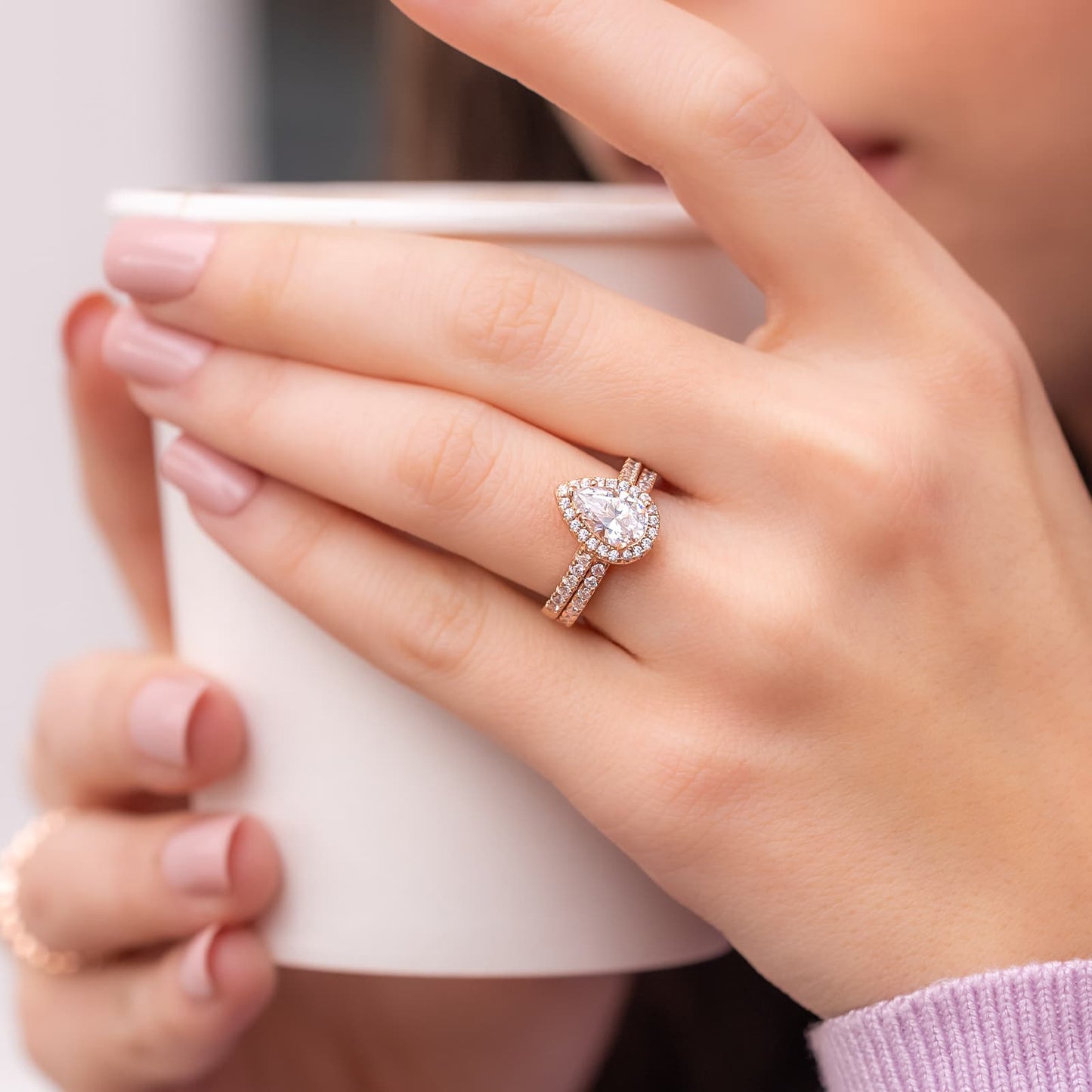 1.33 CT Pear Halo & Pave Moissanite Engagement Ring