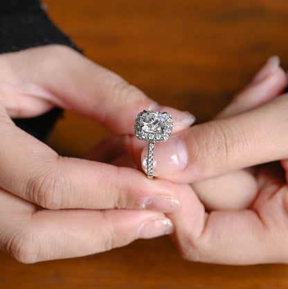 Stunning 1.0 - 2.0 CT Cushion Moissanite Engagement Ring With Pave & Halo Design 2
